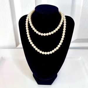 Vintage Napier Long Strand Faux Pearls Signed with Stamped Patent